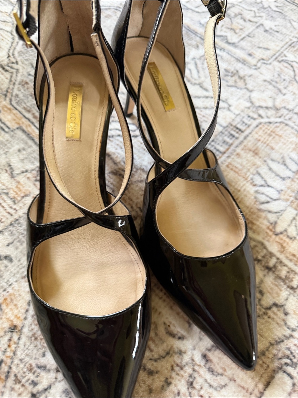 Louise et Cie Black Patent Pointed-Toe Ankle-Strap Pumps